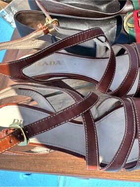 prada tobacco capretto sandals Prada | Shoes | Prada Capretto Lame Leather Sandal In Gold